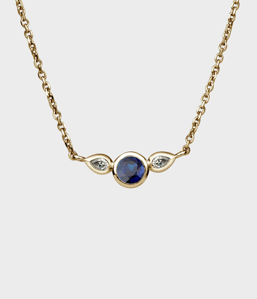 Angel Necklace / 18 Carat Yellow Gold / Blue Sapphire / Diamonds