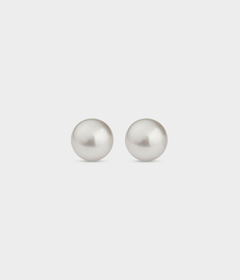 Button Pearl Studs / Sterling Silver / Button White Pearls