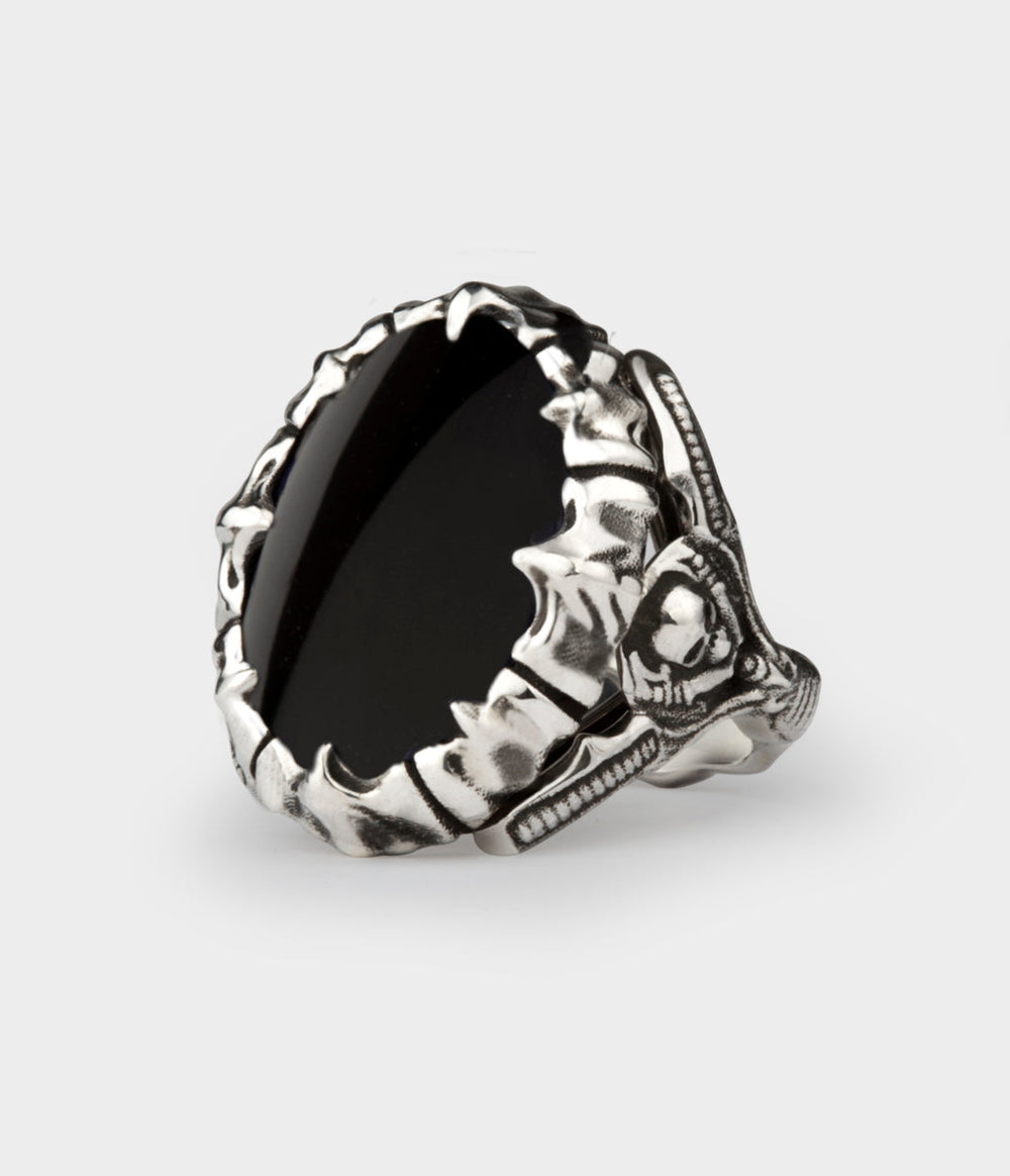 Barbaricus Ring in Sterling Silver with Hand Cut Onyx