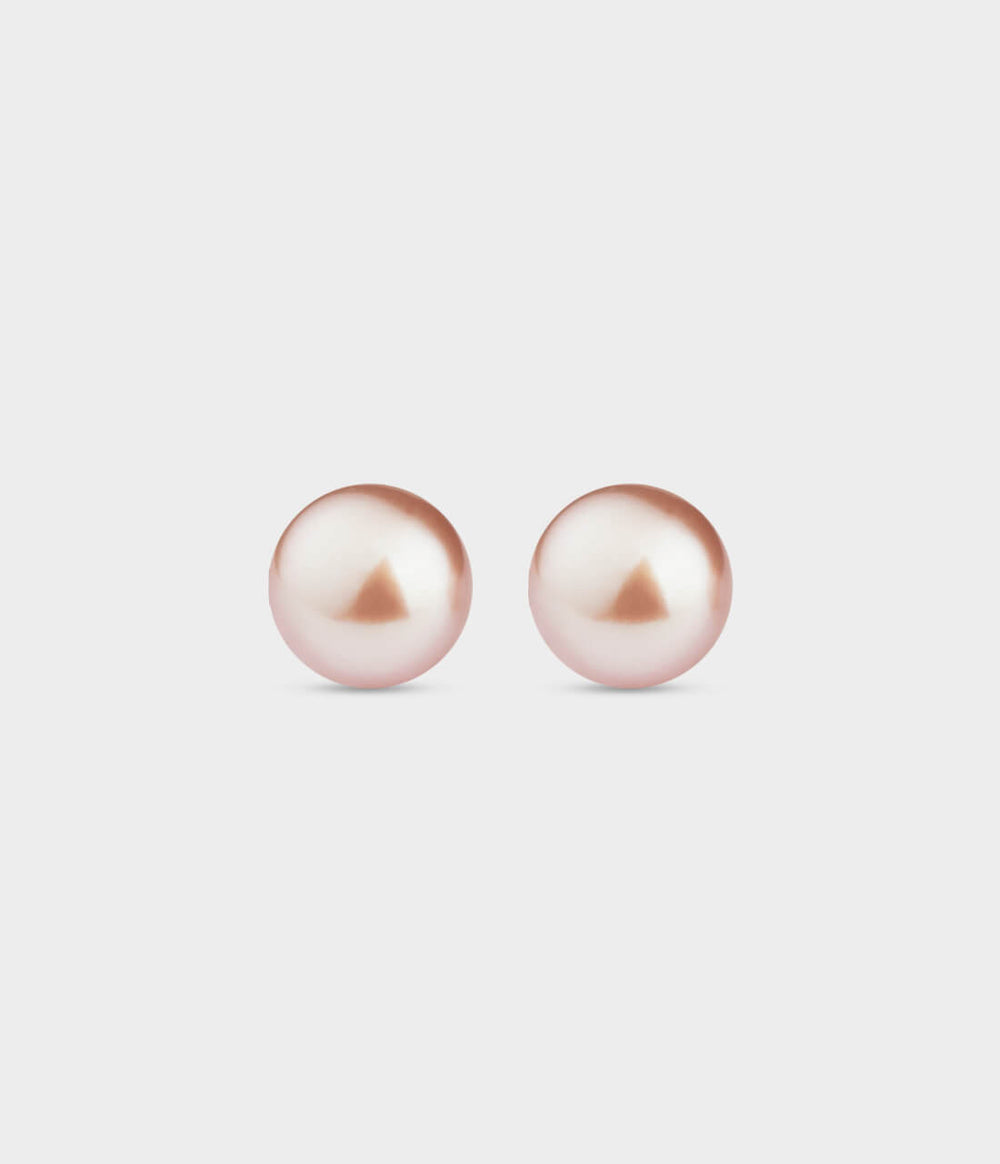 Button Pearl Studs / Sterling Silver / Button Pink Pearls