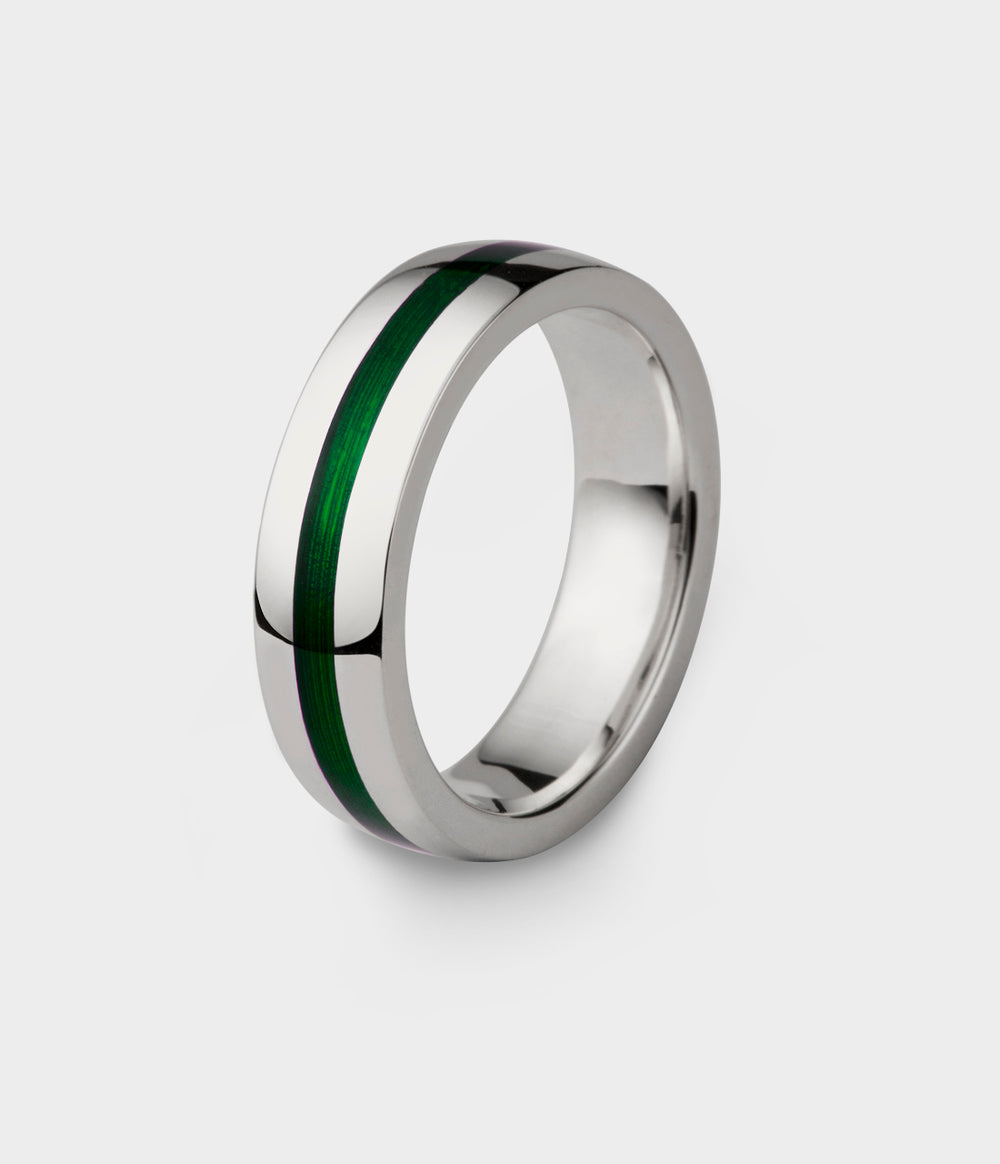 Enamel Geo Ring in Silver with Racing Green, Size T
