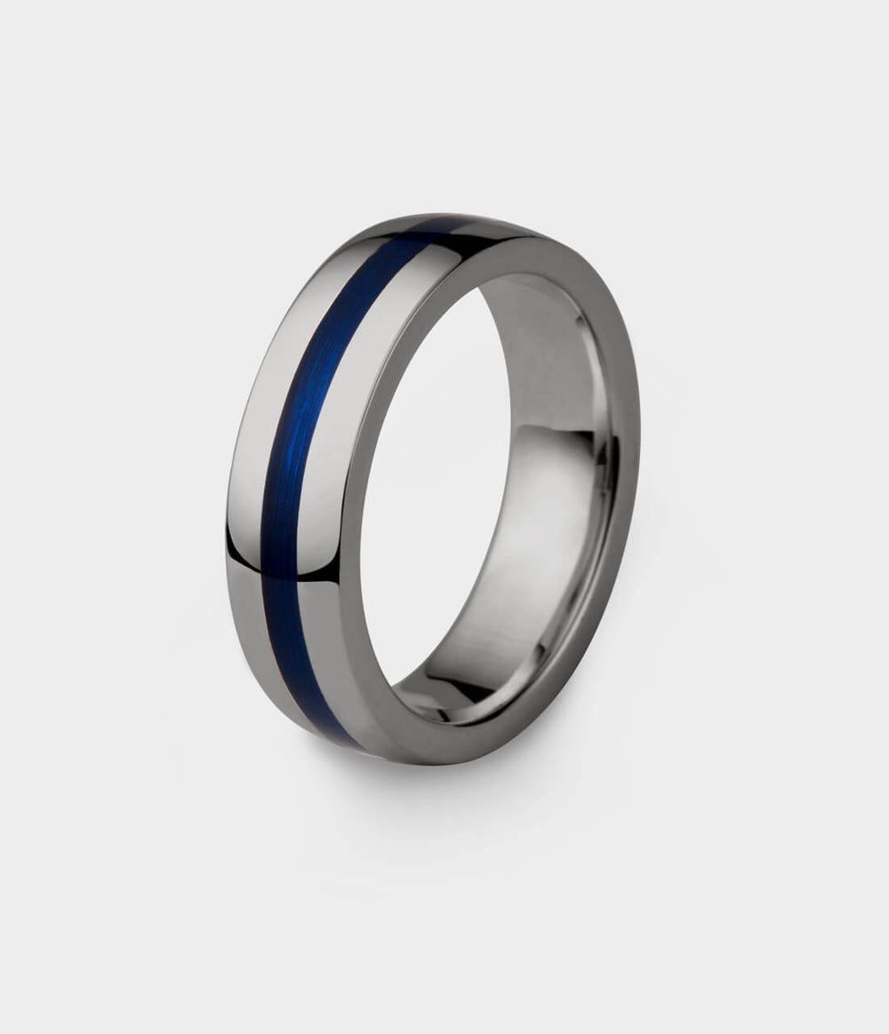 Enamel Geo Ring in Titanium & Royal Blue Enamel, Size M 1/2