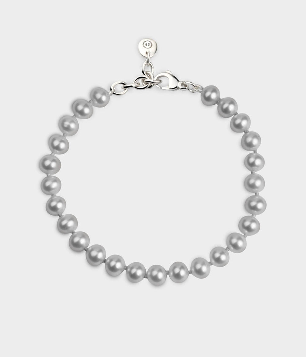 Faith Pearl Bracelet / Sterling Silver / Round Grey Pearls