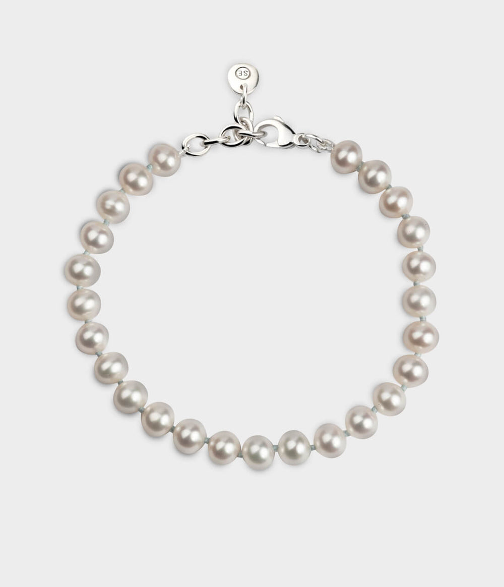 Faith Pearl Bracelet / Sterling Silver / Round White Pearls