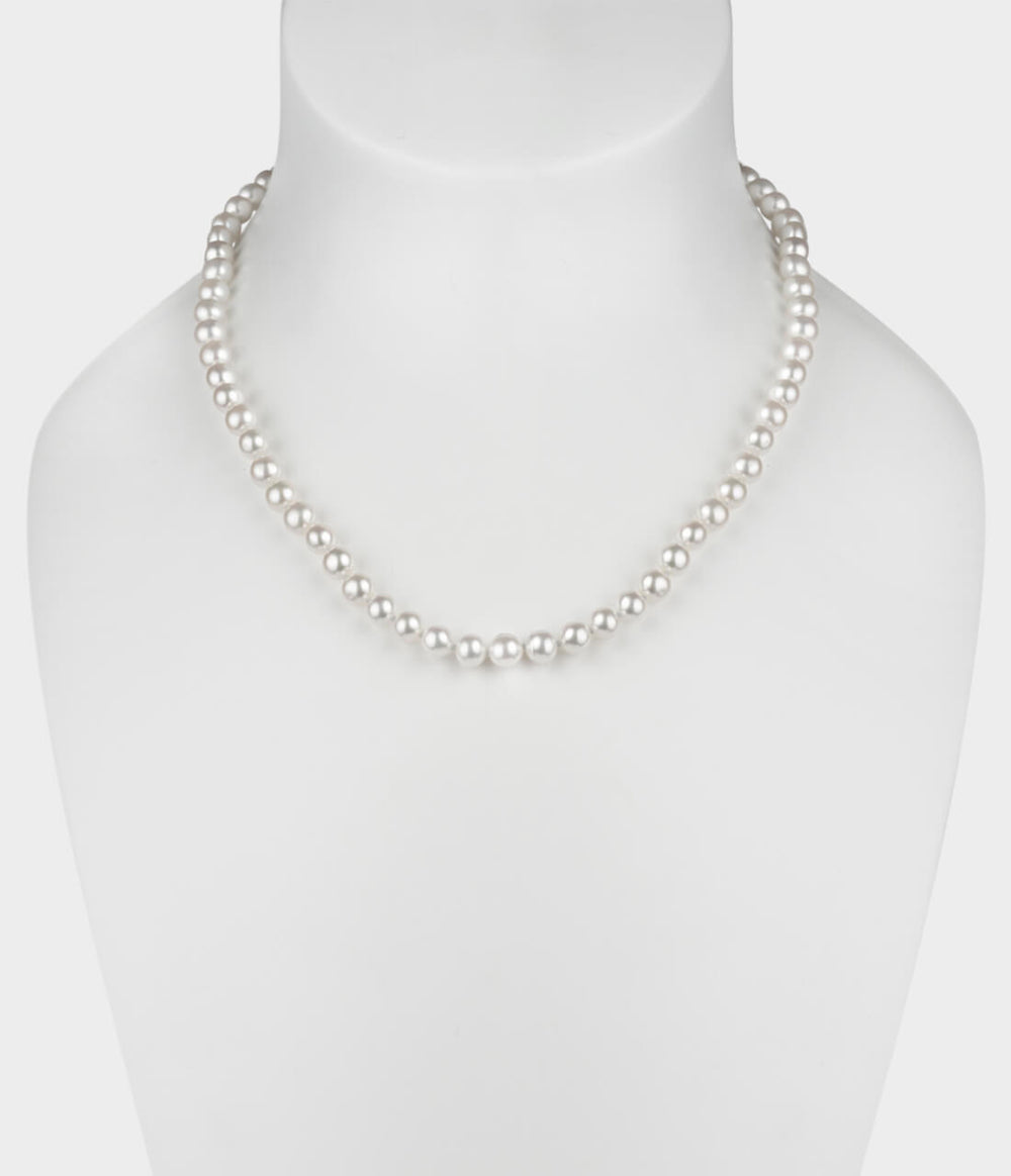 Faith Pearl Necklace / Sterling Silver / Round White Pearls