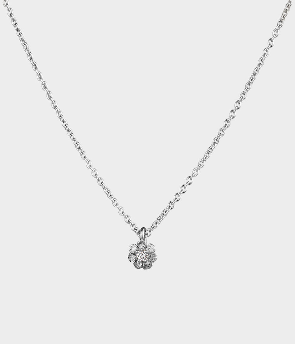 Dainty Flower Necklace / Sterling Silver / Diamond