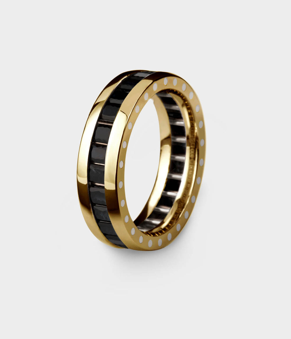 Geo Elipse Eternity in 18ct Yellow Gold with Black Sapphires, Size T
