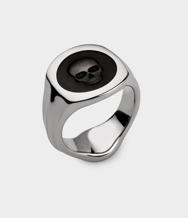 Ghost Skull Enamelled Signet Ring