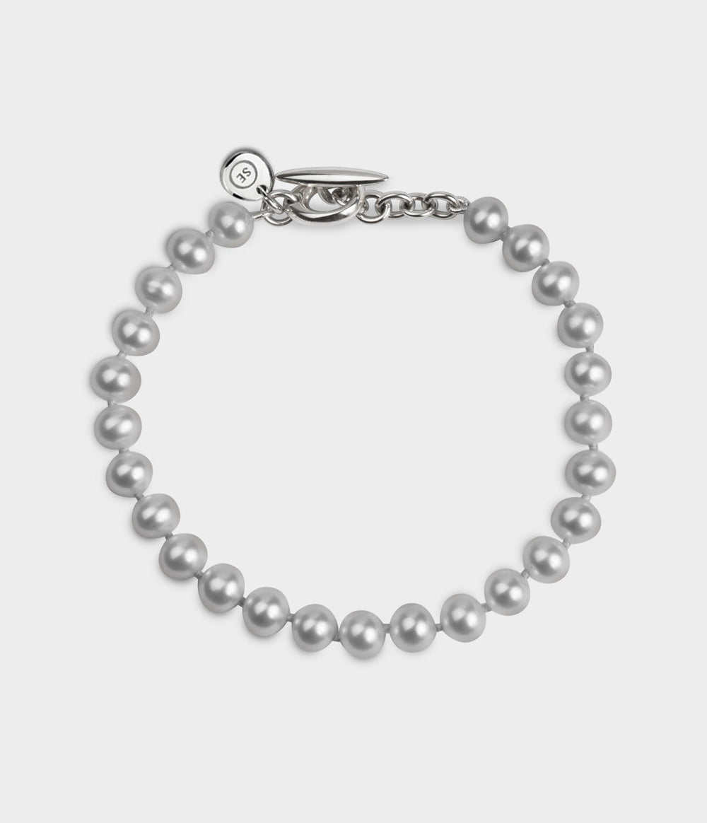 Hope Round Pearl Bracelet / Sterling Silver / Round Grey Pearls