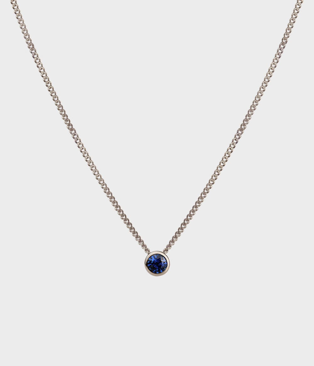 Halo 4 Solitaire Necklace / 18 Carat White Gold / Blue Sapphire