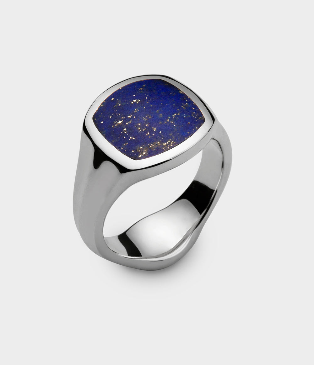Inlaid Signet Ring in Silver with Lapis, Size Q