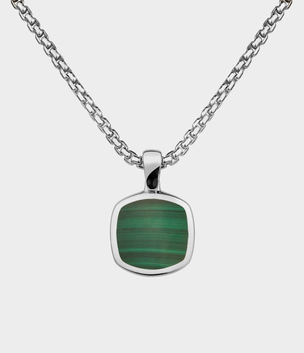Inlaid Signet Necklace / Sterling Silver / Hand Cut Malachite