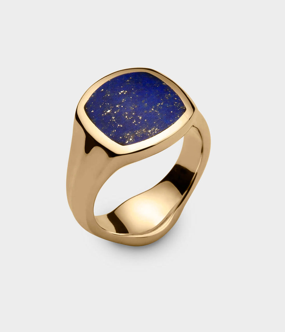 Inlaid Signet Ring in 9ct Yellow Gold with Lapis, Size N