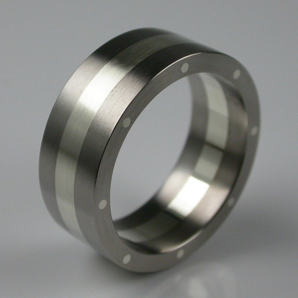 Metal Geo Wide Ring in 14ct White Gold, Size Q1/2