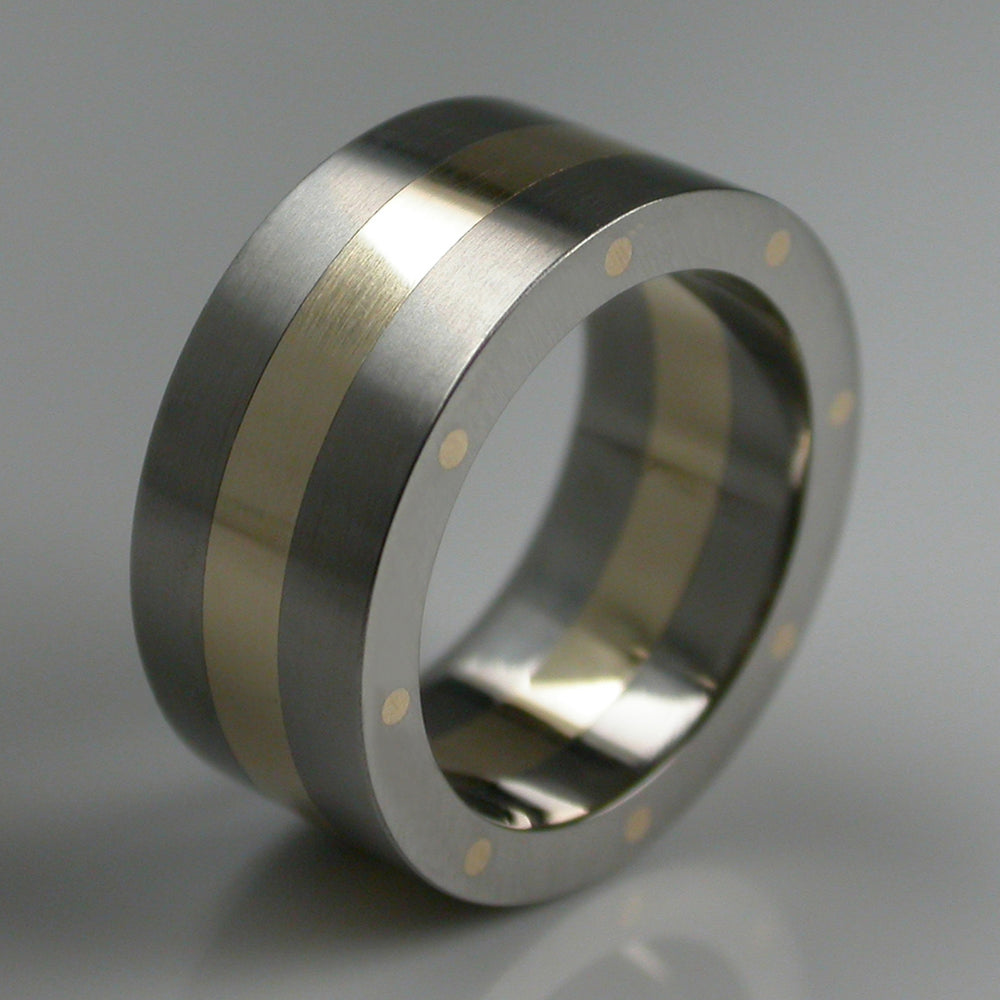 Metal Geo Wide Ring in 9ct Yellow Gold, Size M