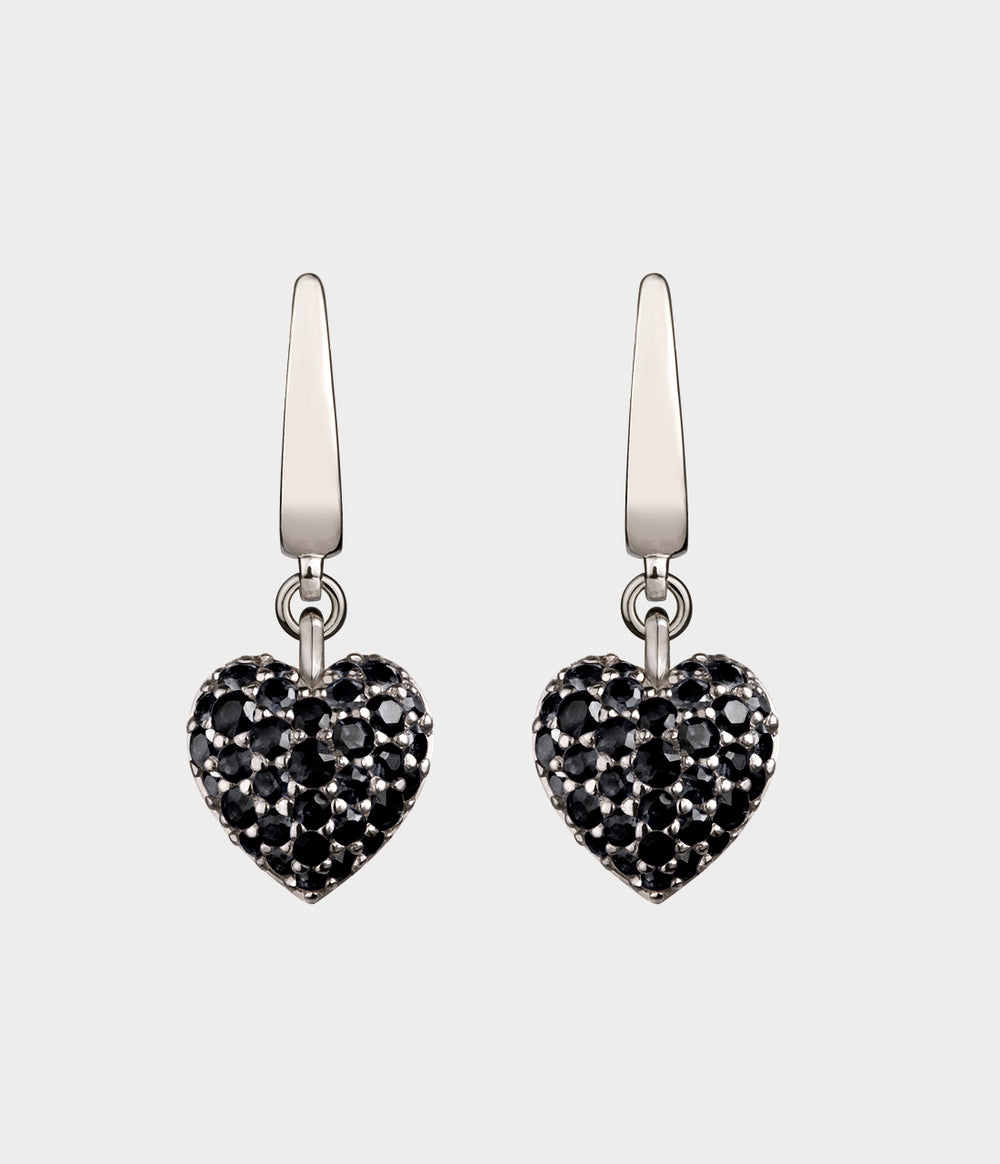 Raspberry Heart Clip Earrings 18ct White Gold with Black Sapphires