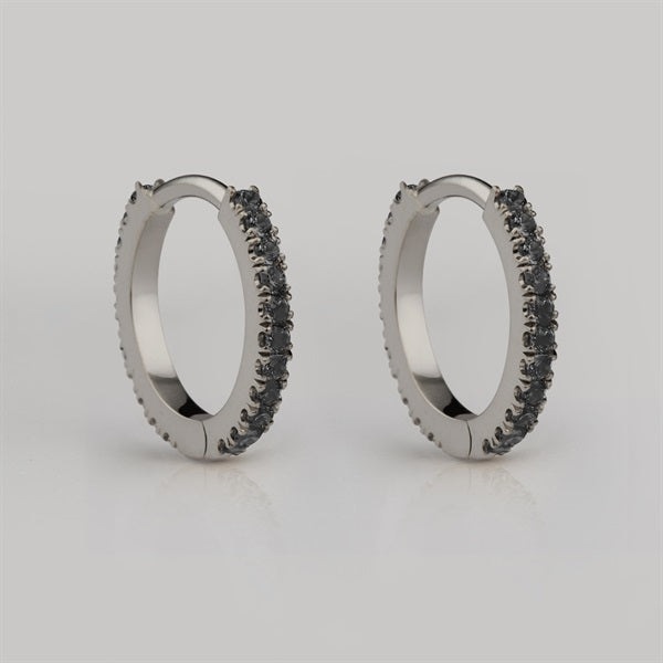 Pavé Hoop Earrings Small in Platinum with Black Sapphires
