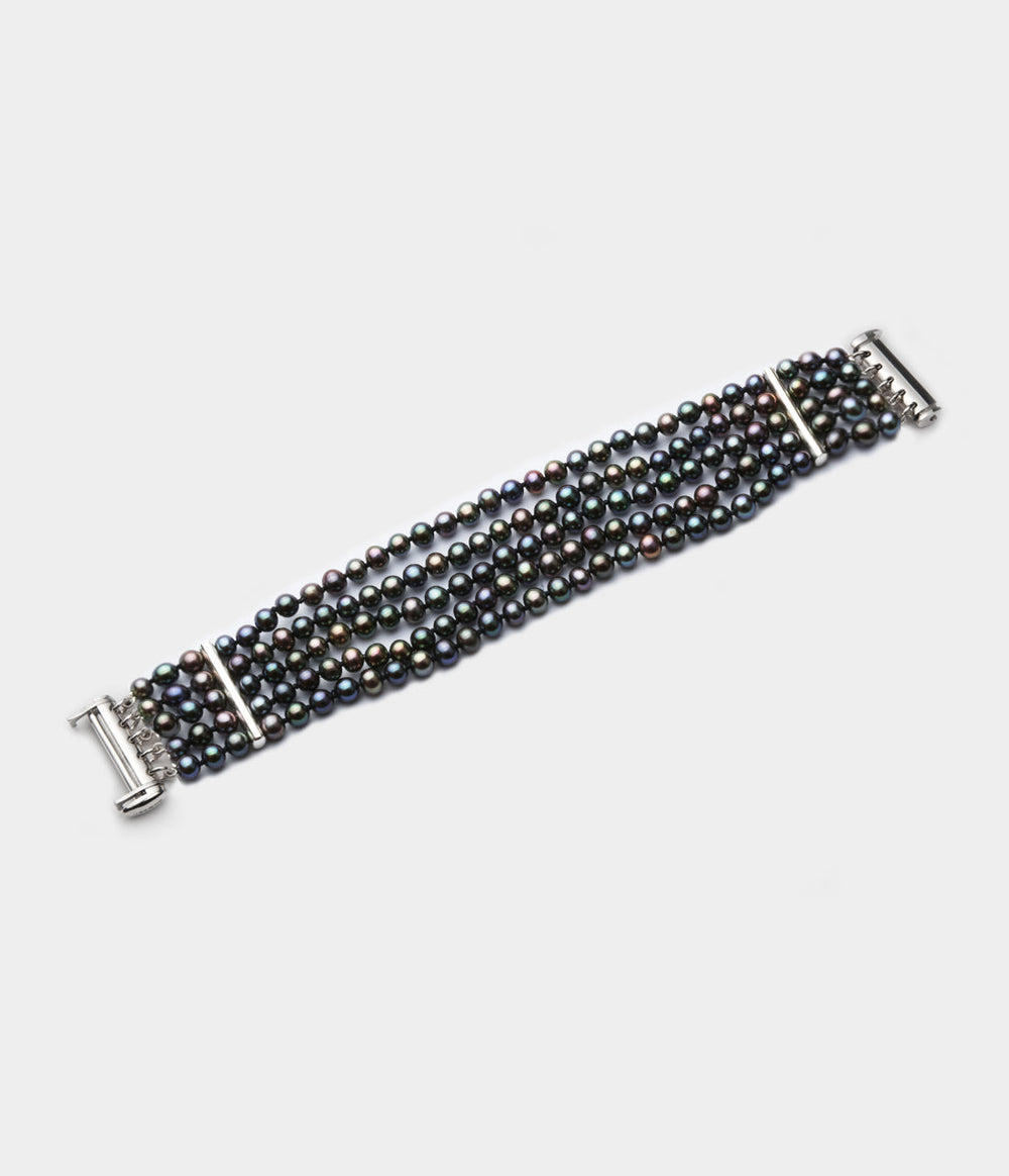 Josephine Five Strand Pearl Bracelet / Sterling Silver / Peacock Pearls