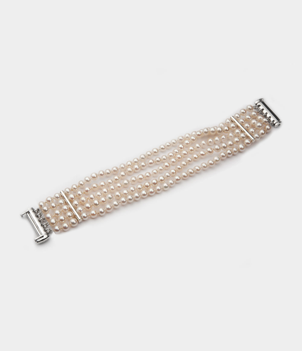 Josephine Five Strand Pearl Bracelet / Sterling Silver / White Pearls