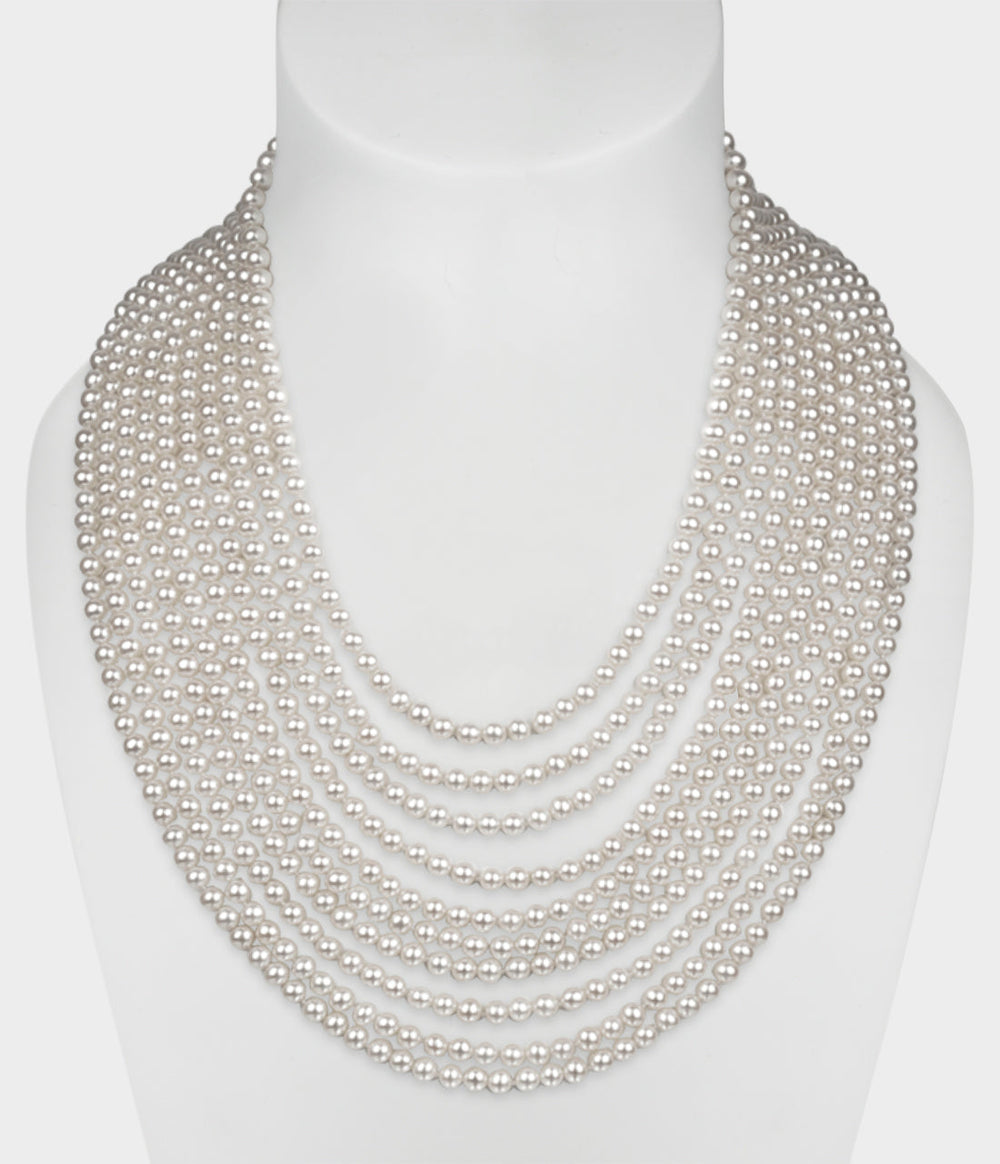 Josephine Ten Strand Pearl Necklace / Sterling Silver / White Pearls