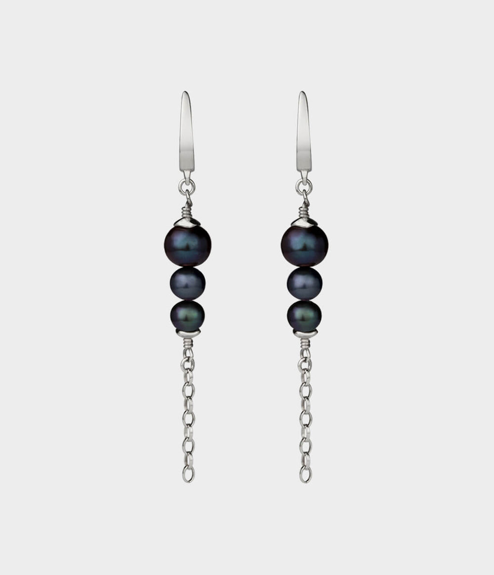 Jeunesse Pearl Earrings / Sterling Silver / Round Peacock Pearls