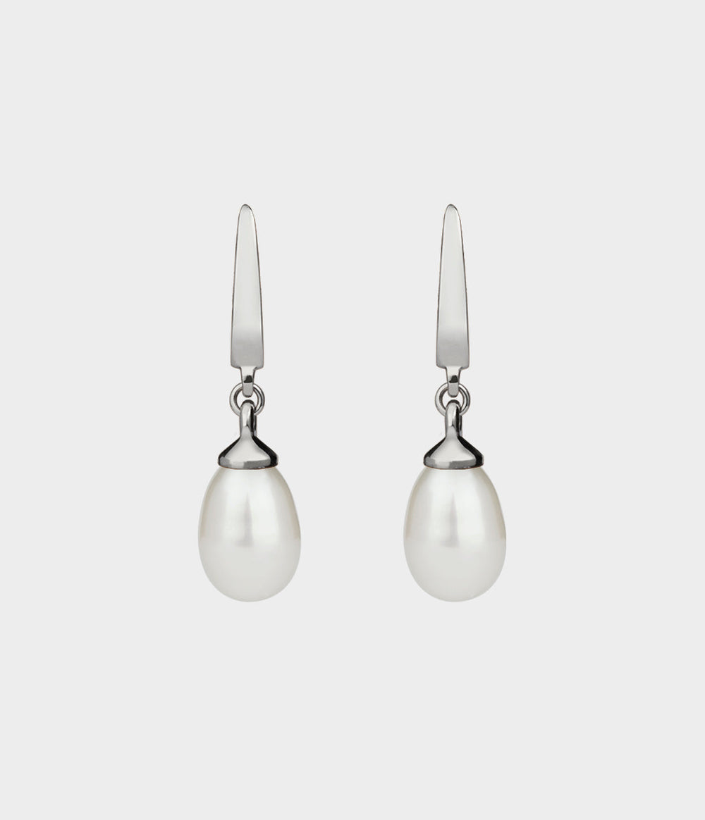 Large Vermeer Drop Pearl Earrings / Sterling Silver / Pear Shaped White Pearls