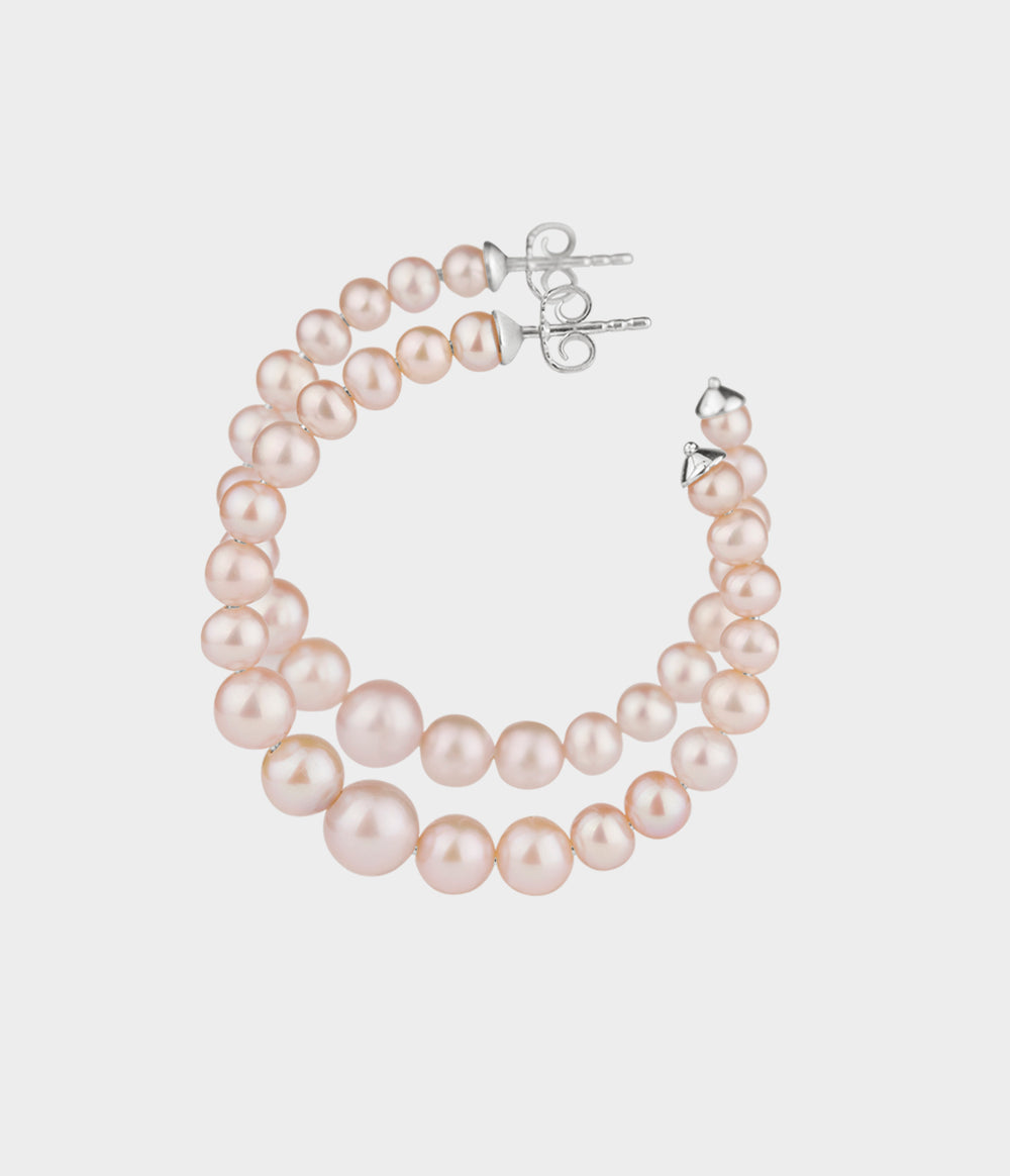 Colette Pearl Hoop Earrings / Sterling Silver / Round Pink Pearls