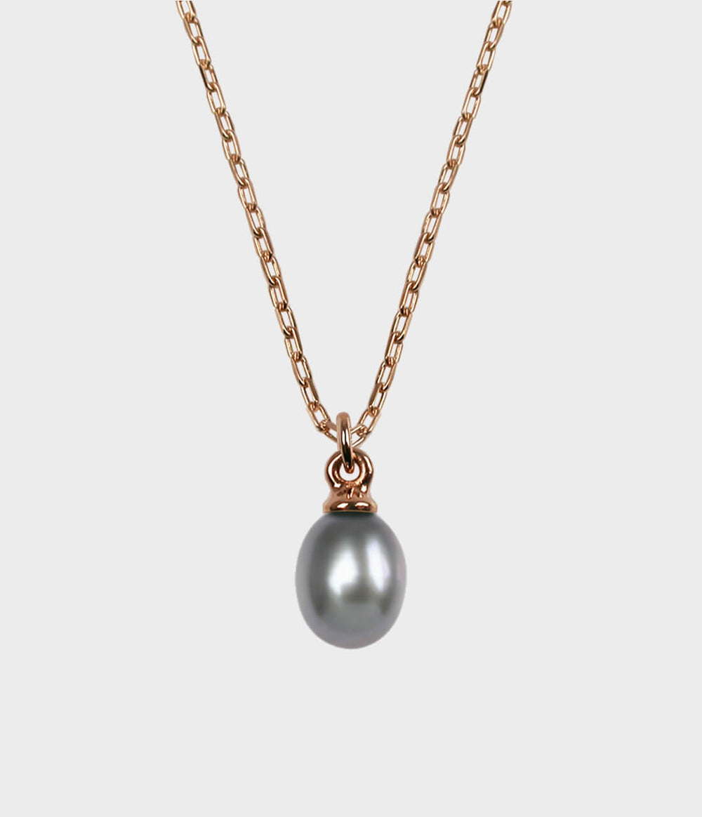 Large Vermeer Pearl Drop Necklace / 9 Carat Rose Gold / Pear Shaped Grey Pearl