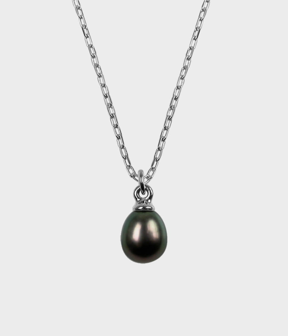 Large Vermeer Pearl Drop Necklace / Sterling Silver / Pear Shaped Peacock Pearl