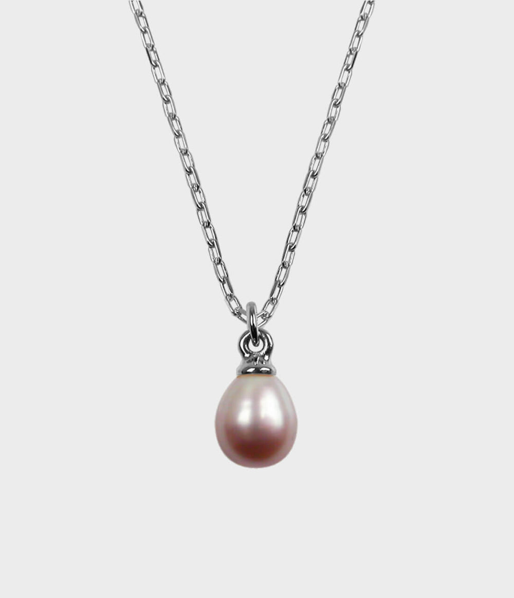 Large Vermeer Pearl Drop Necklace / Sterling Silver / Pear Shaped Pink Pearl