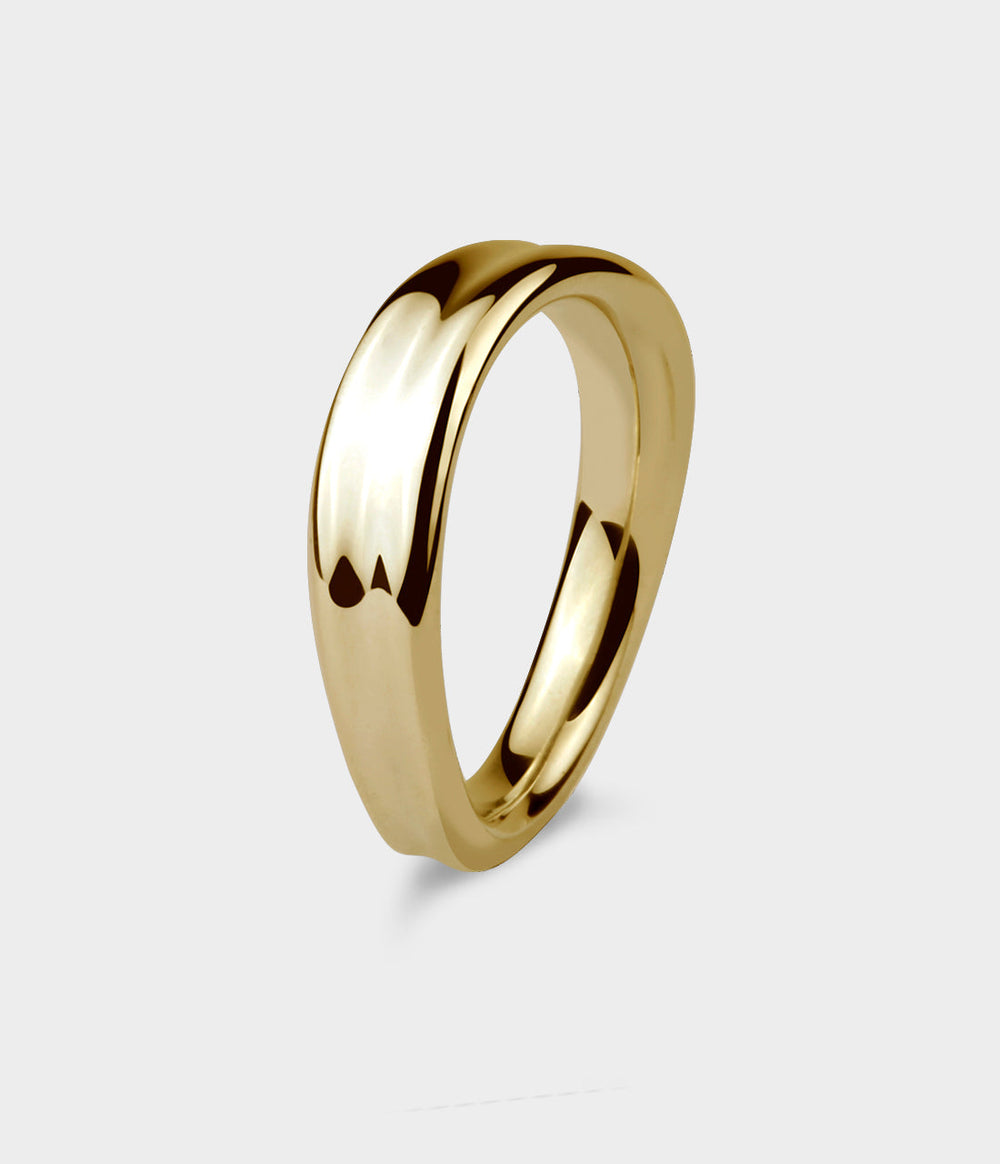 Liquid Wave Wide Ring in 9ct Yellow Gold, Size P
