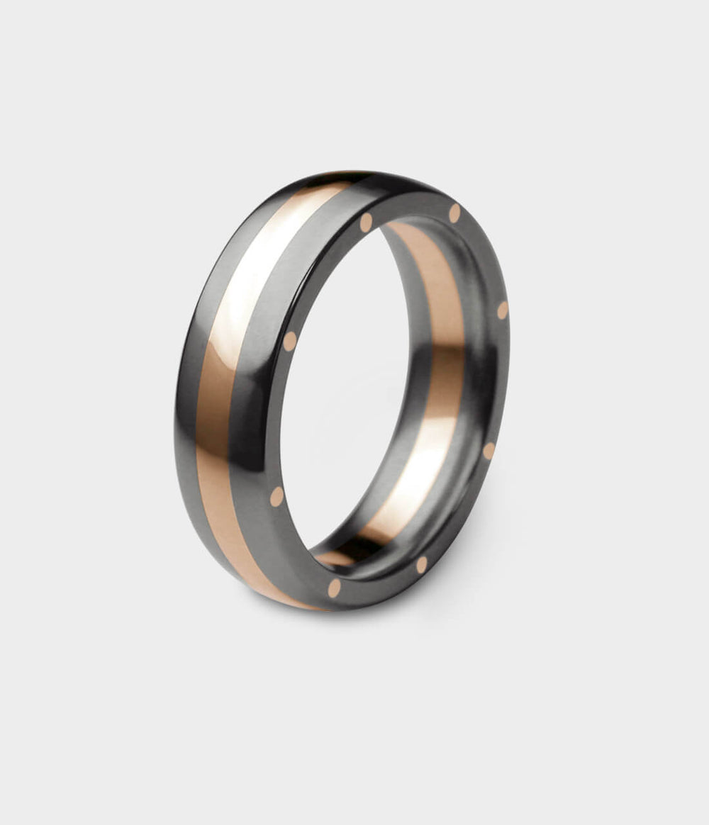 Metal Geo Ellipse Slim Ring in 9ct Rose Gold & Titanium, Size Q