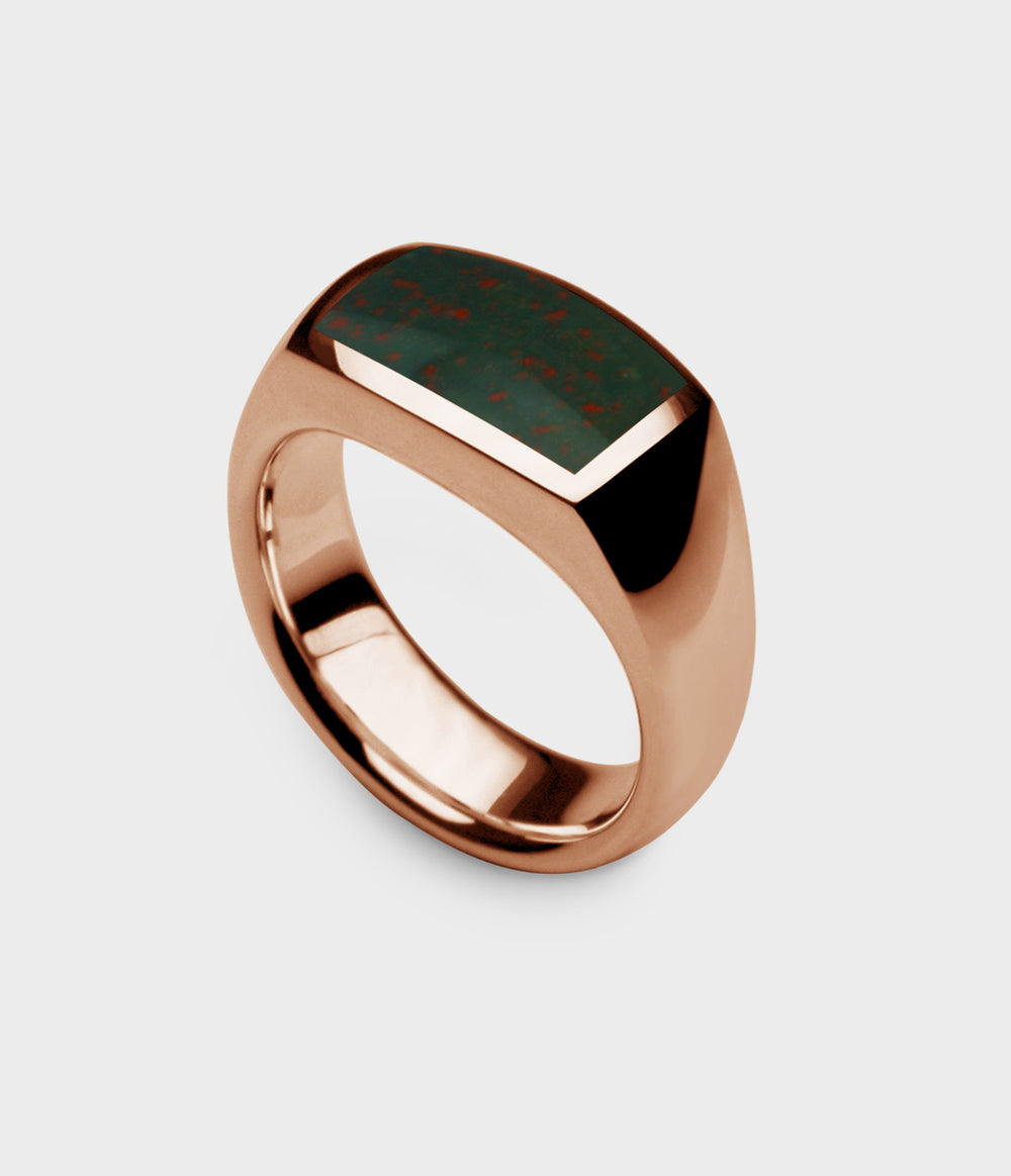 Inlaid Oxford Ring in 9ct Rose Gold with Bloodstone, Size P