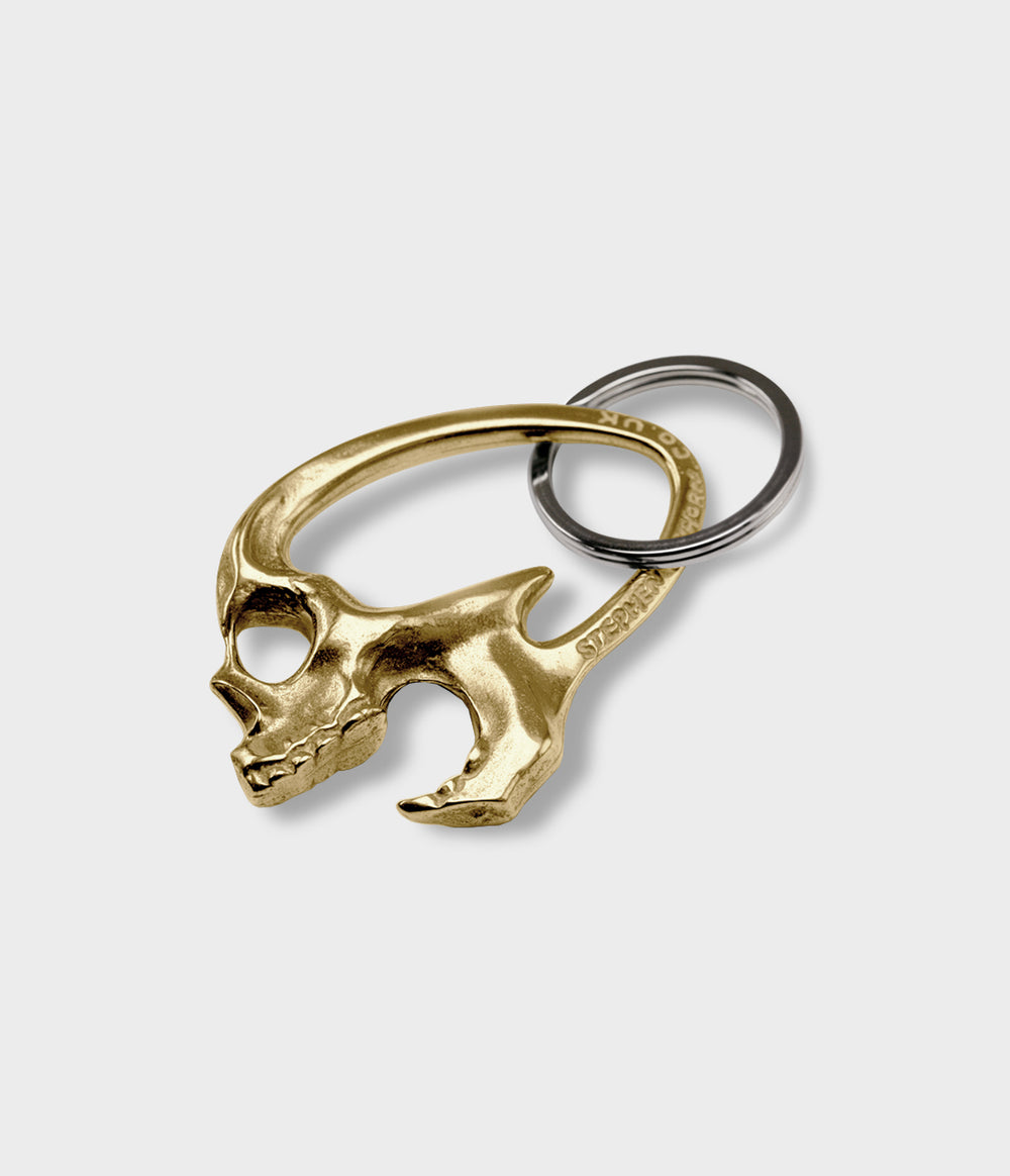 Skull Bottle Opener Keyring / Polished Brass