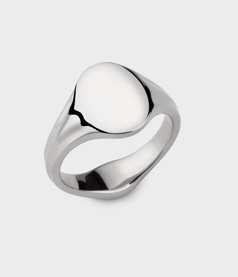 Small Oval Signet Ring in Silver, Size O
