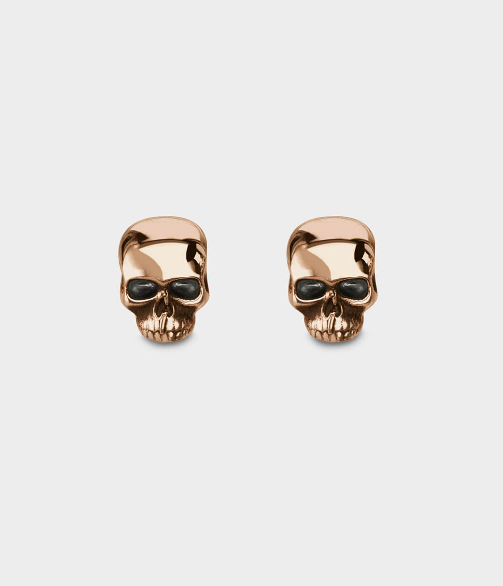 Skull Stud Earrings / 9 Carat Rose Gold / No Stones