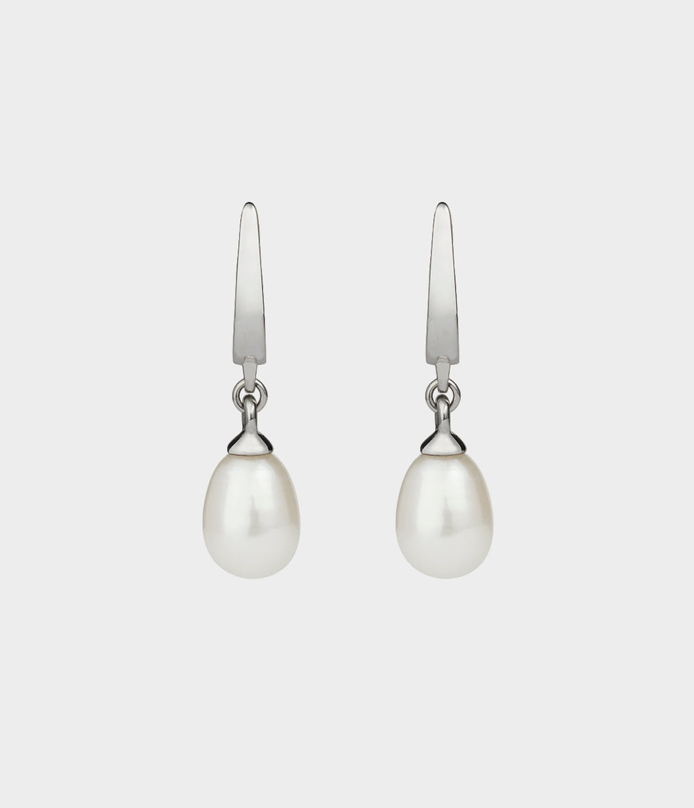 Vermeer Drop Pearl Earrings / Sterling Silver / Pear Shaped White Pearls