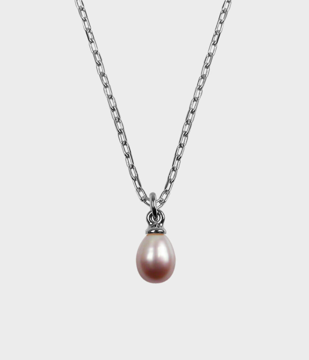 Vermeer Pearl Drop Necklace / Sterling Silver / Pear Shaped Pink Pearl