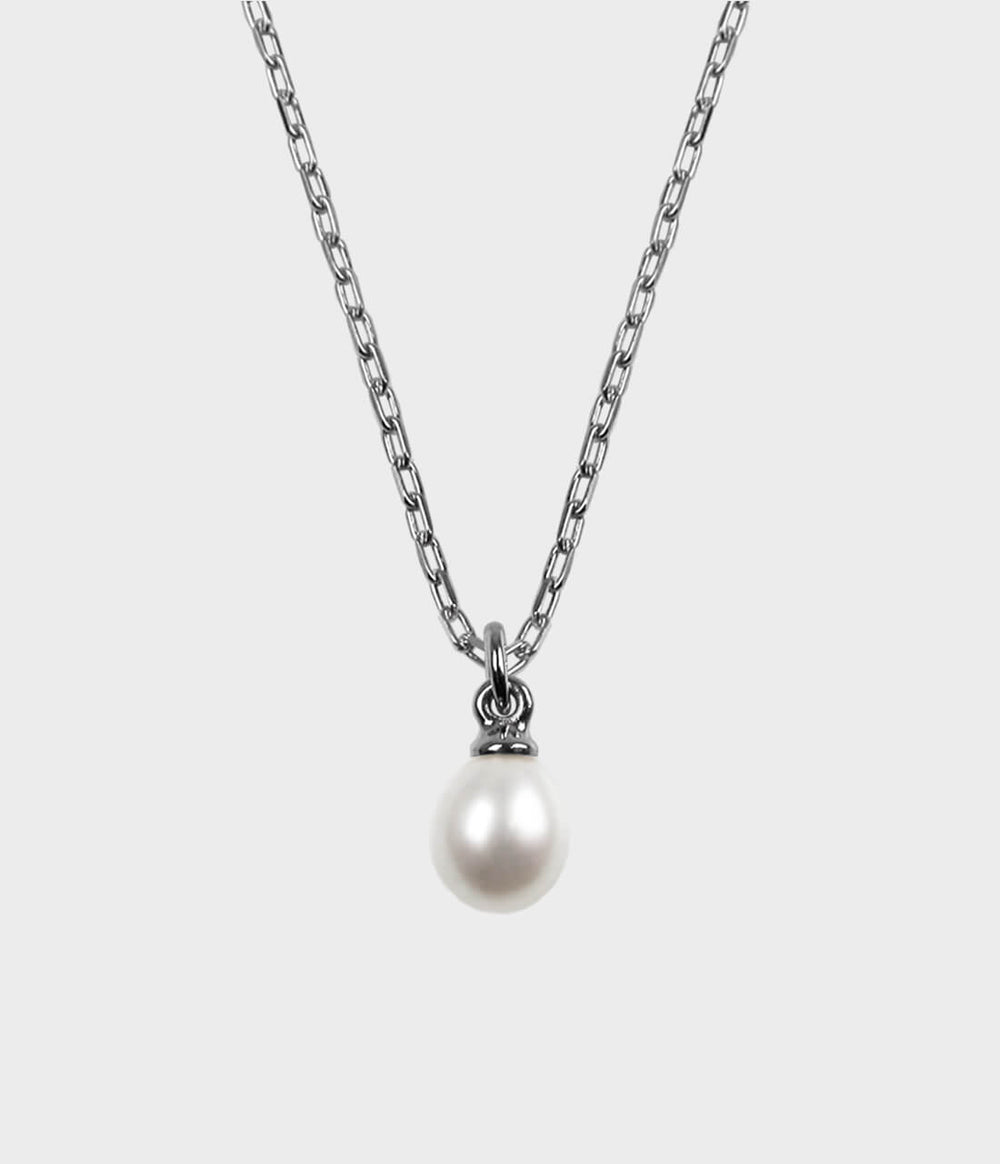 Vermeer Pearl Drop Necklace / Sterling Silver / Pear Shaped White Pearl