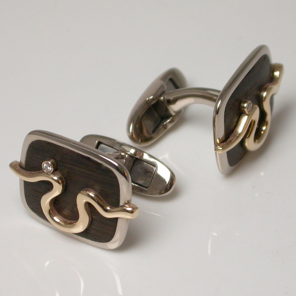 Thames Wood River Cufflinks with 14ct White Gold