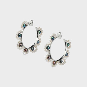 French Lace Pearl Hoop Earrings