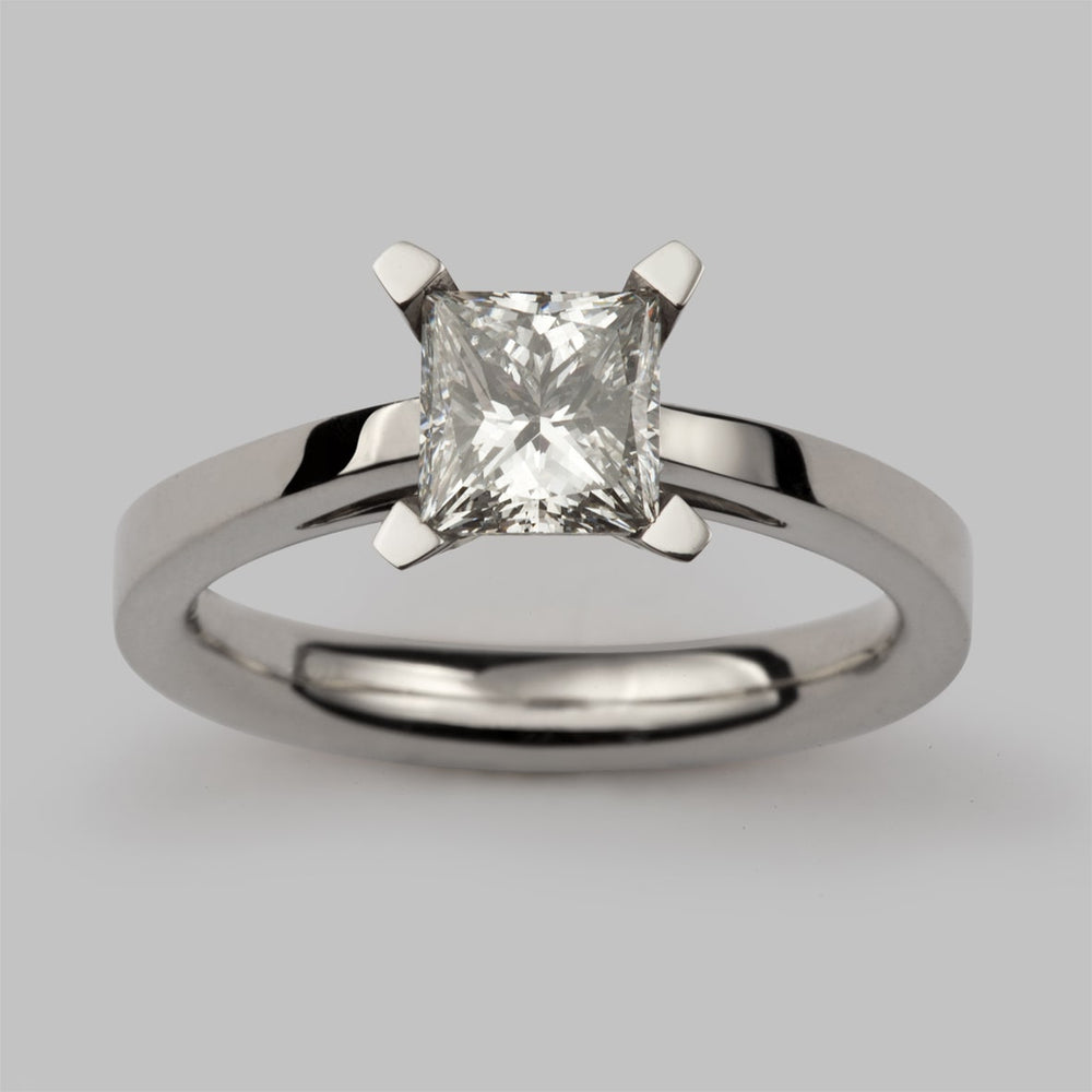 Princess Light Solitaire in Platinum with 1ct Certified Diamond, Size K