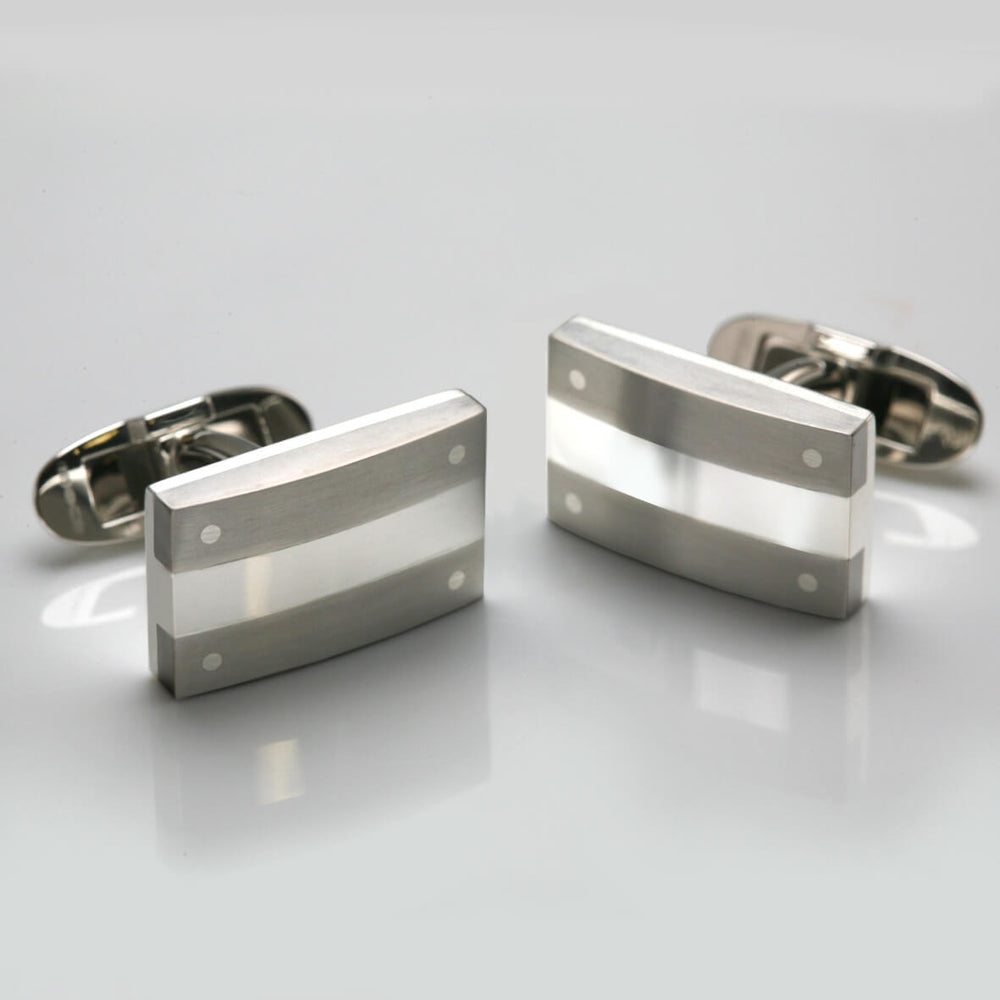 Metal Geo Cufflinks in Titanium & Silver