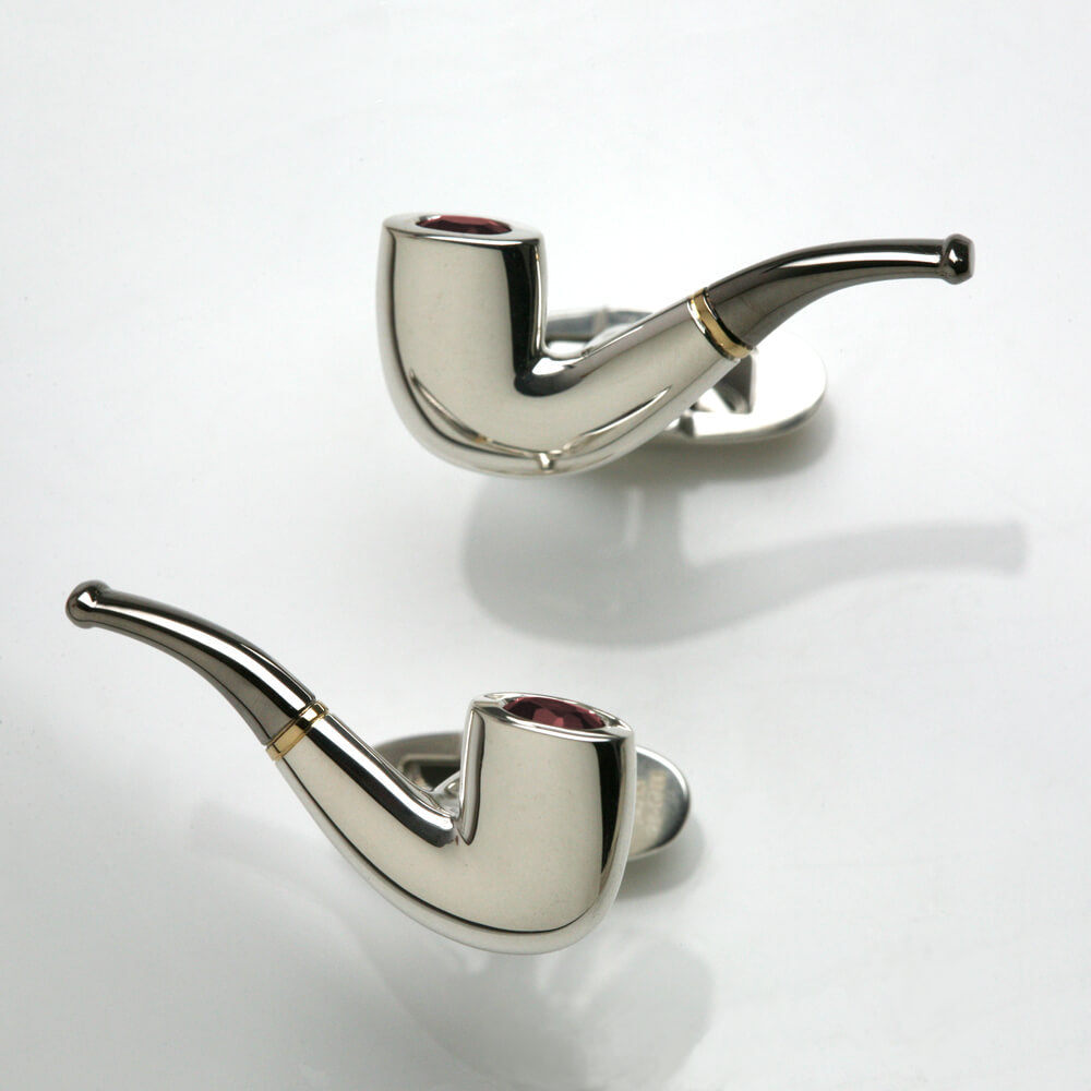 Ceci n'est pas une pipe Cufflinks in Silver with Garnets