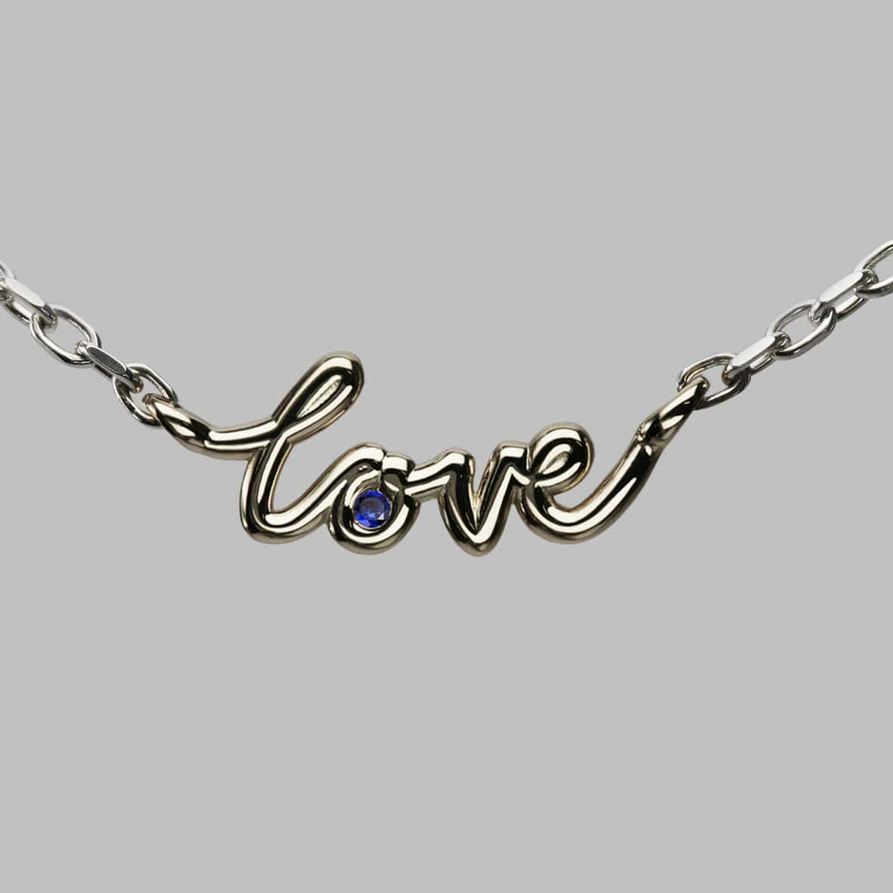 Love Necklace in 18ct White Gold with Blue Sapphire