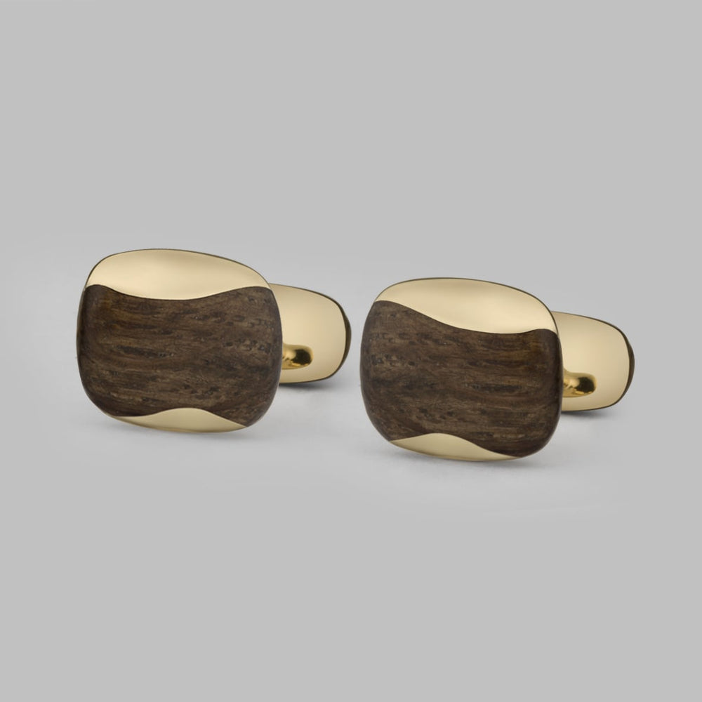 Thames Wood Wave Cufflinks in 9ct Yellow Gold