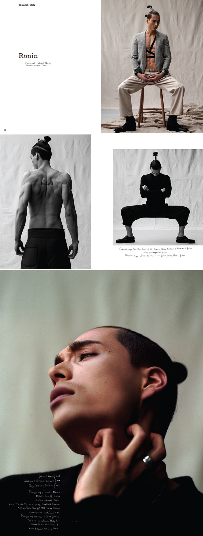 1883 Magazine Ronin shoot of a male model with a topknot wearing our beaten extra wide silver ring