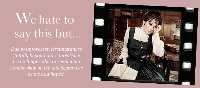 Notice that our London shop will not reopen on 15 September as planned, beside a film still
