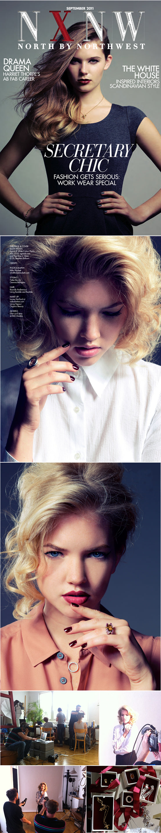 NXNW Magazine cover and fashion shoot of models wearing Stephen Einhorn rings and pendants, with behind-the-scenes shots
