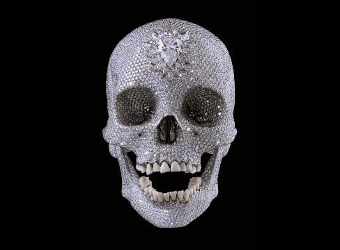 Damien Hirst's diamond skull, a platinum cast covered in diamonds with a large pear-shaped stone on the forehead